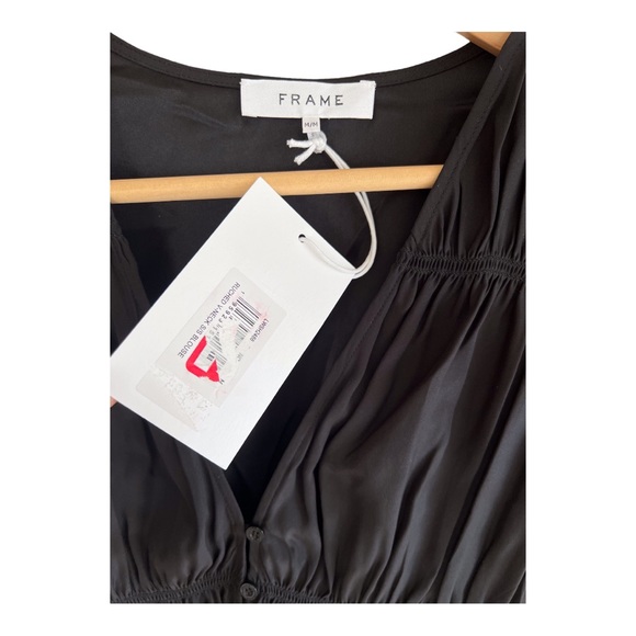 FRAME Ruched V-Neck Silk Short Sleeve Blouse - Picture 4 of 6